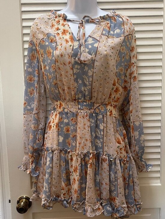 Mod Goddess Dresses & Skirts - Boho Floral Cottagecore Mini Dress Romantic Ruffle Size S